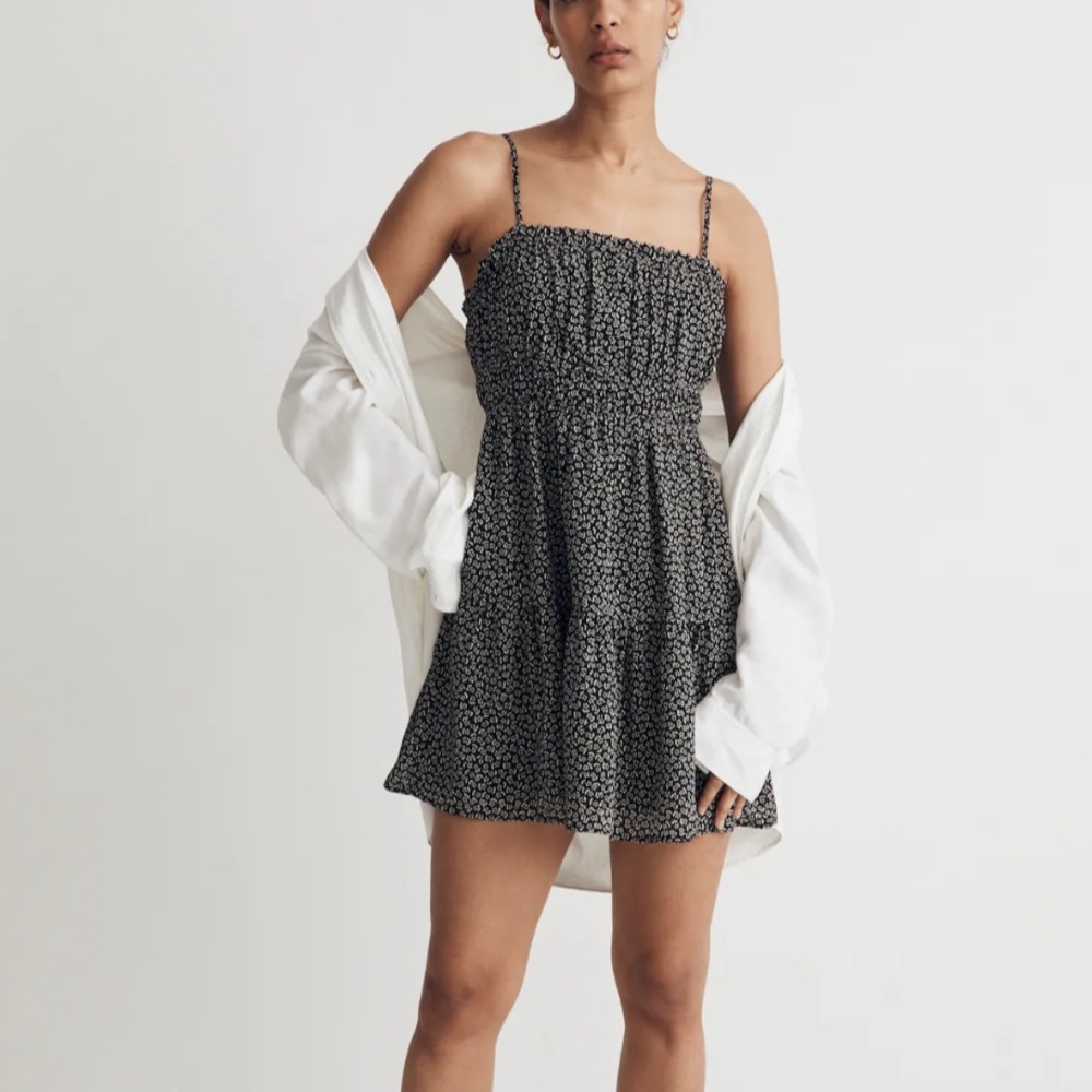 Madewell Black White Mini Dress Sophia Cami Tiered Mini Dress in Micro Daisy 2